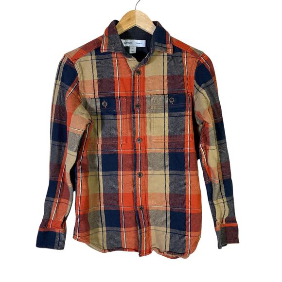 Old Navy Plaid Button Down Shirt Sz XS Orange Blue Cotton Fall Rustic Cabincore - Picture 2 of 7